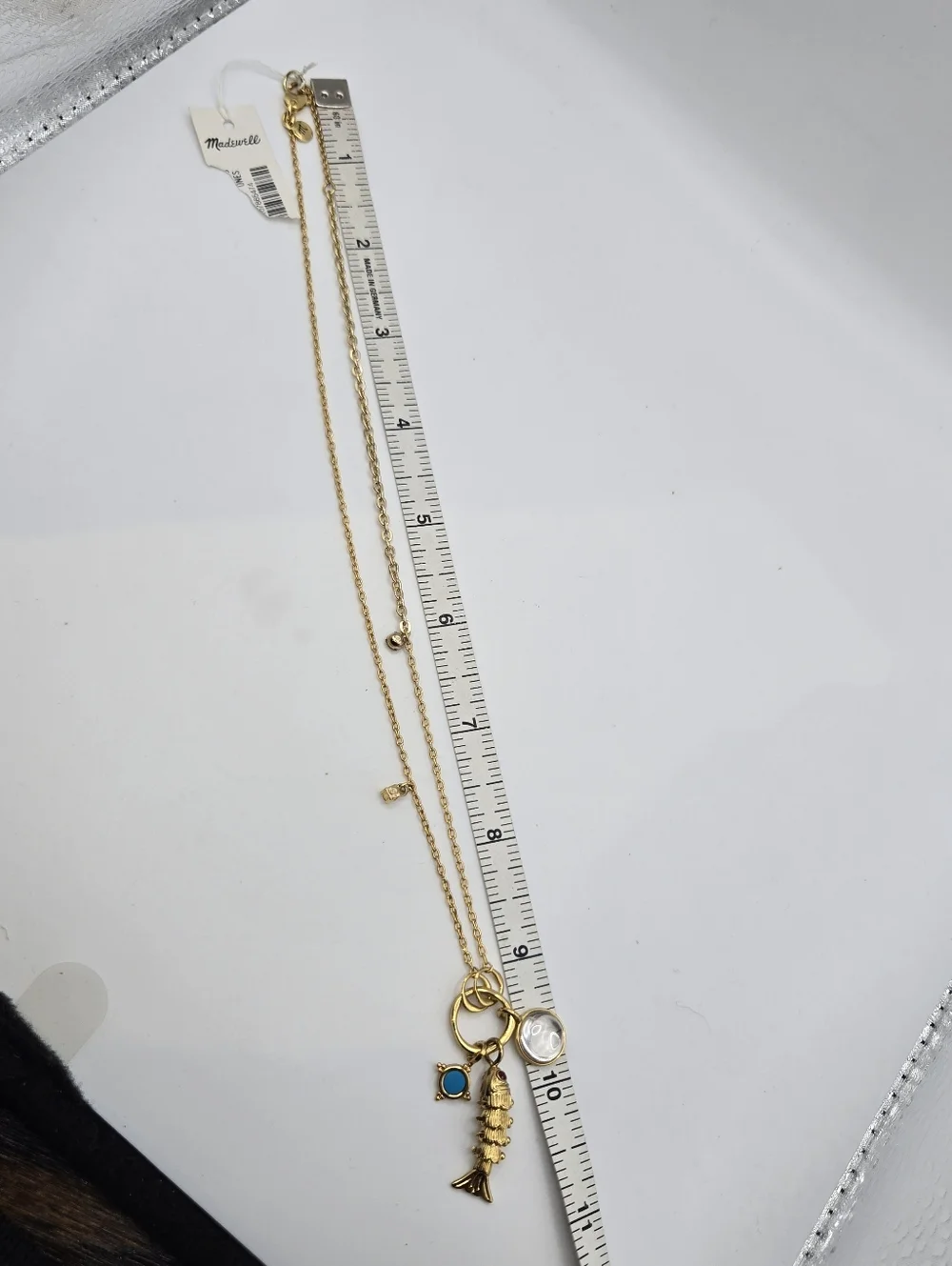 Madewell Fish Charm Necklace tiny CZ Charm Gold Dressy Vacation Aesthetic - Picture 6 of 6